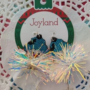 Joyland Blue and Black Holiday Sequin Snowman Earrings